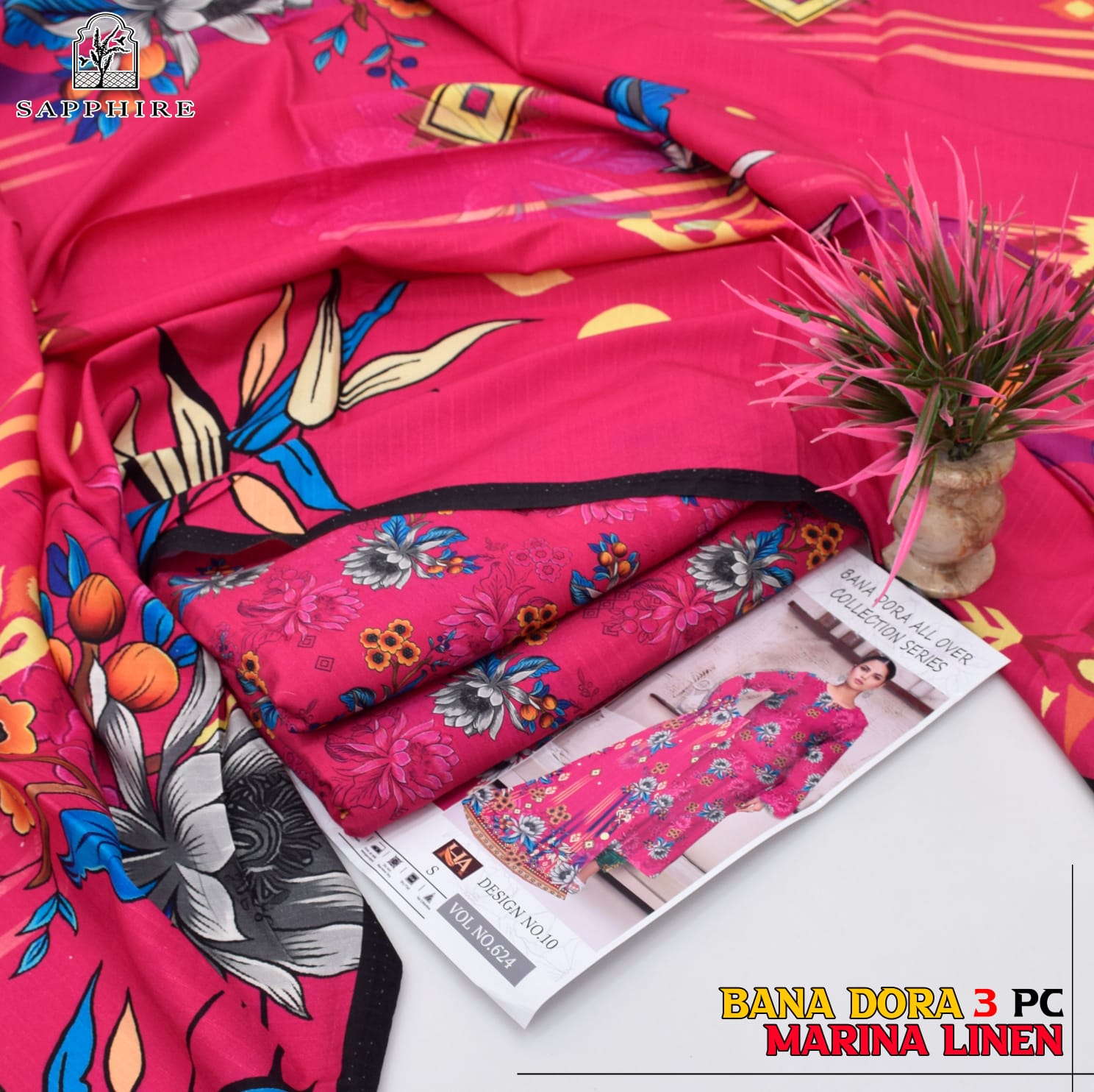 3PC allover printed linen