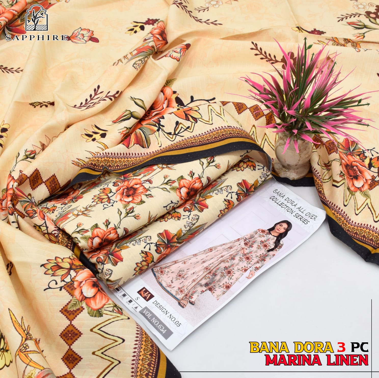 3PC allover printed linen