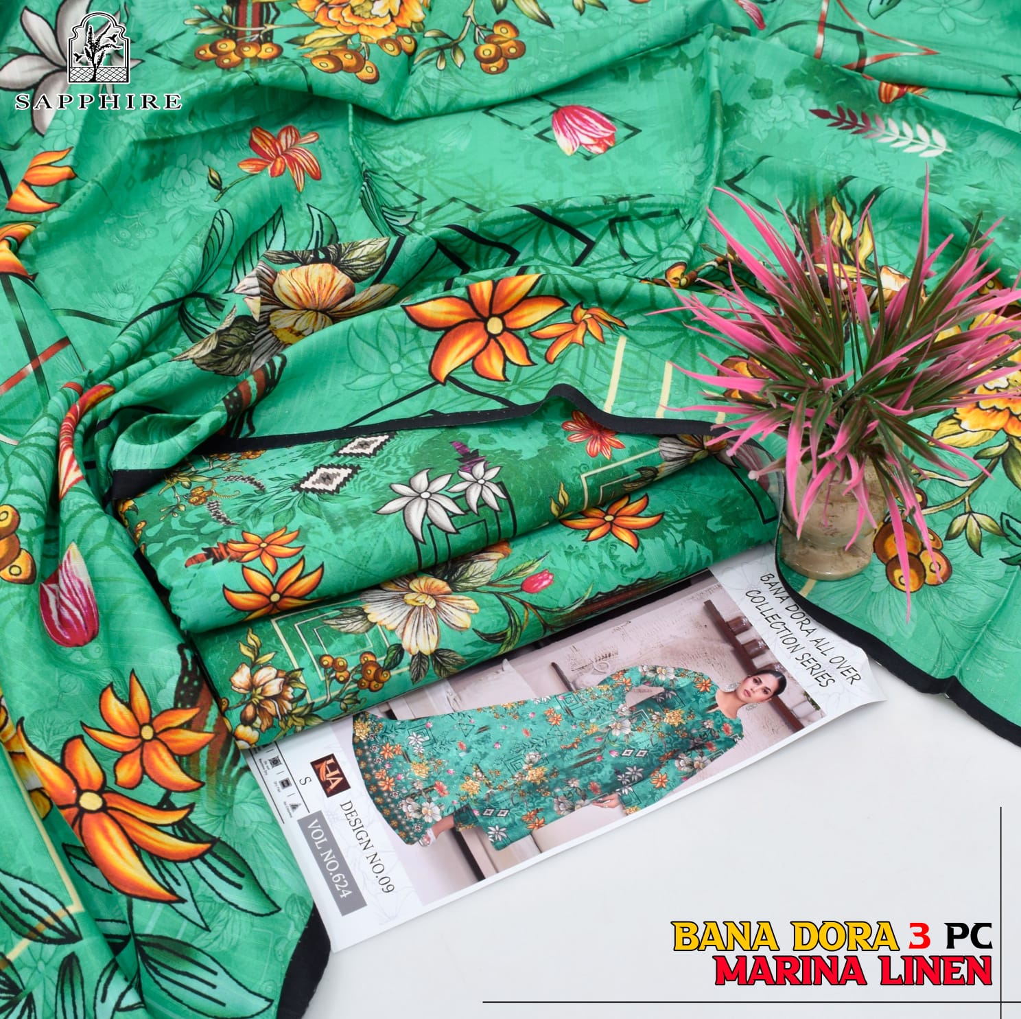 3PC allover printed linen