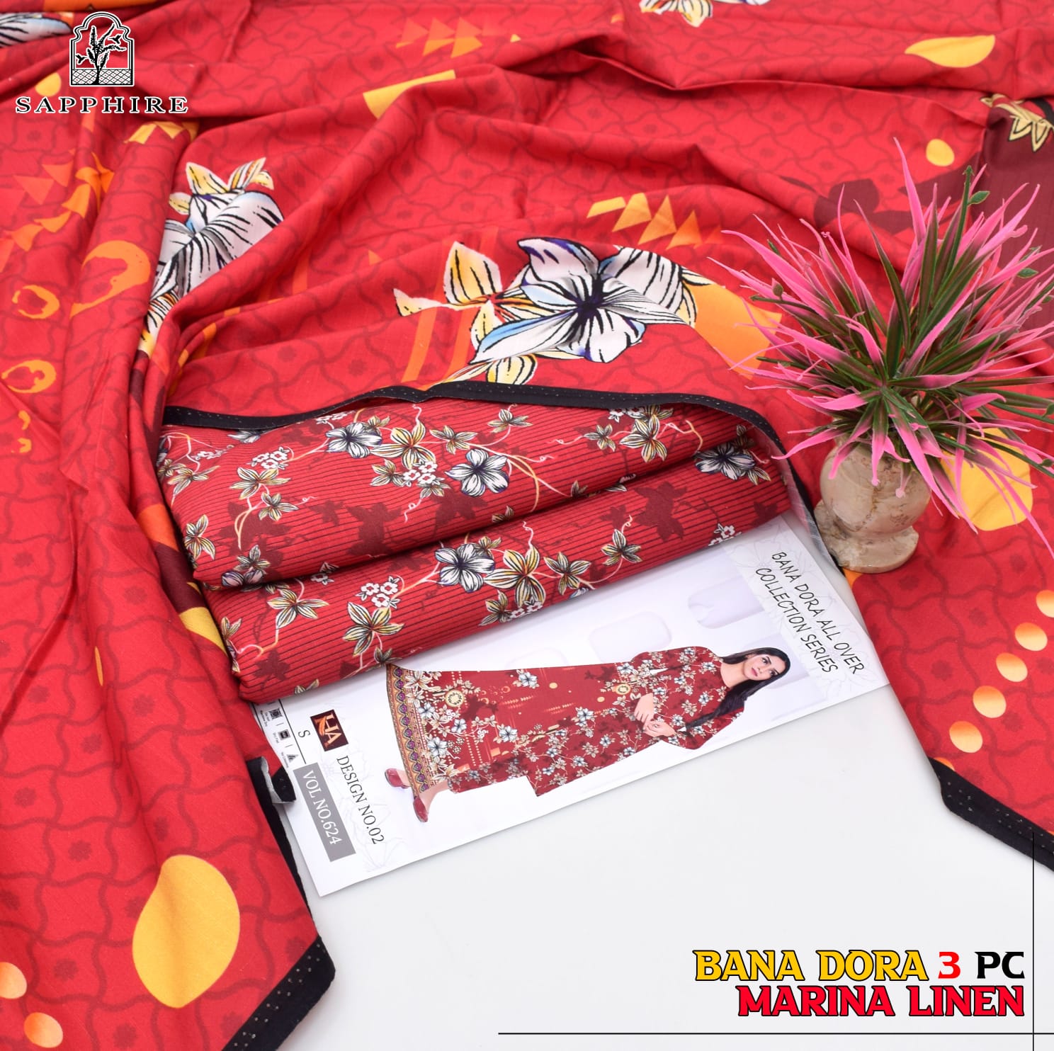 3PC allover printed linen