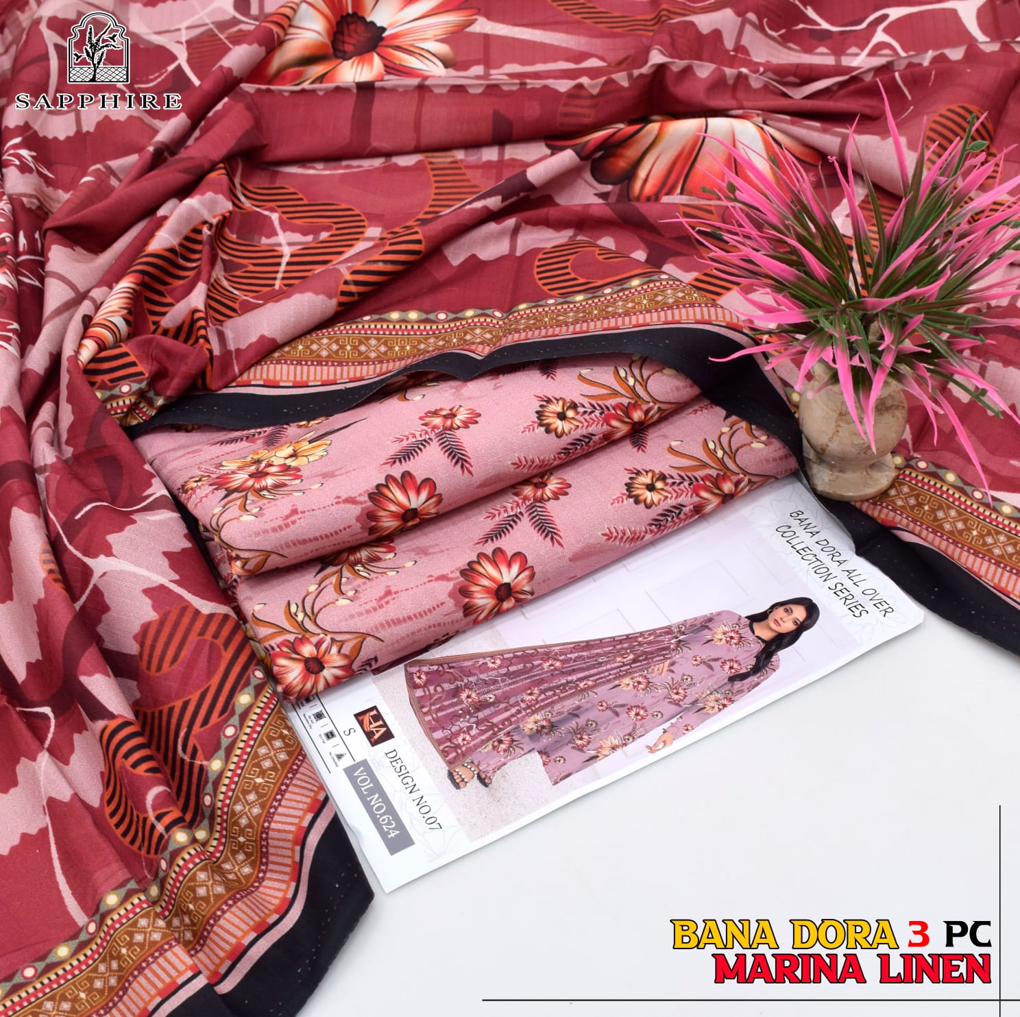 3PC allover printed linen