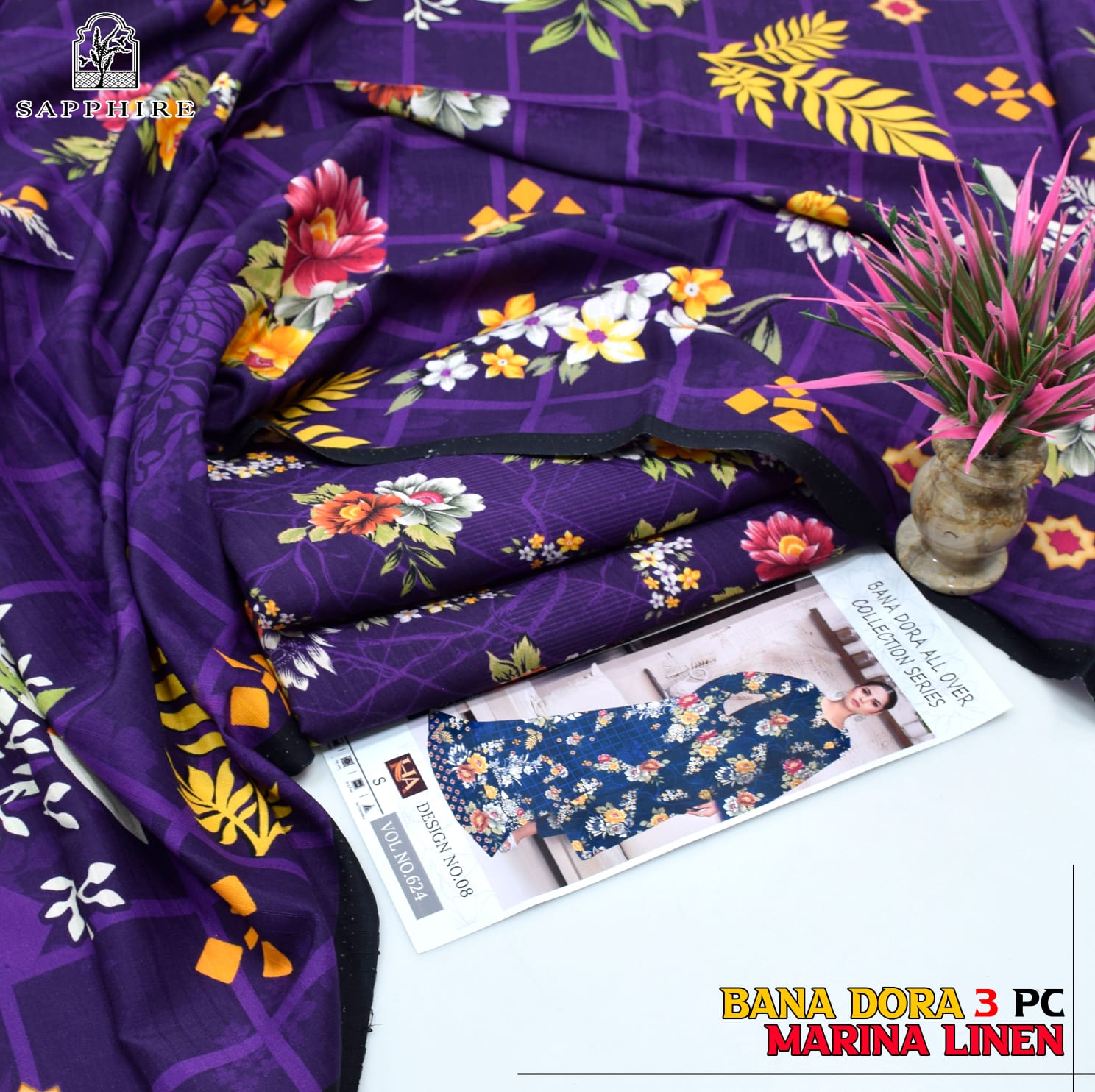 3PC allover printed linen