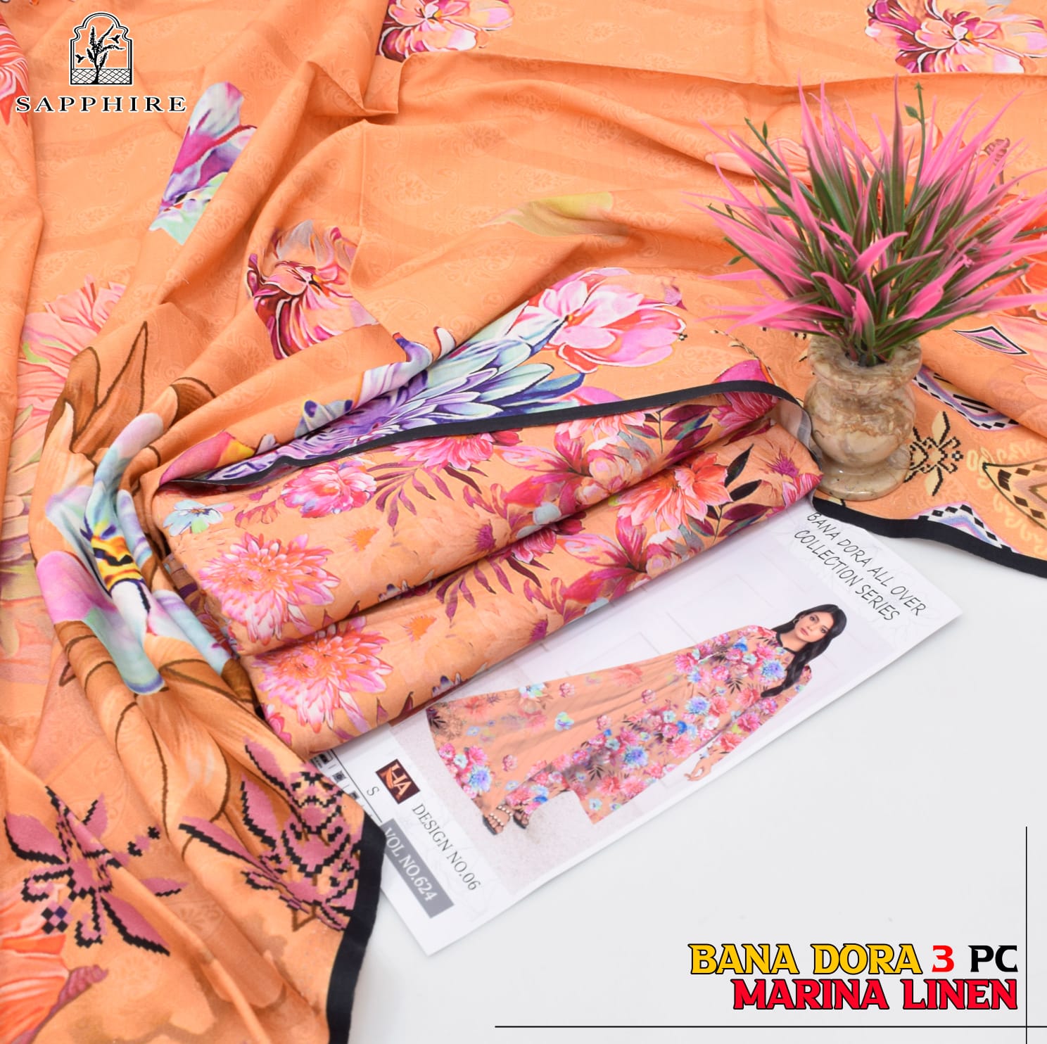3PC allover printed linen